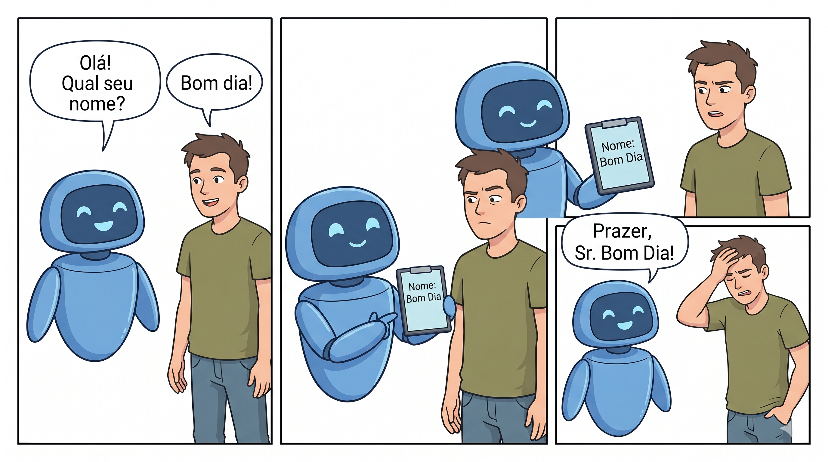 Quadrinho: bot gravando Bom Dia como nome